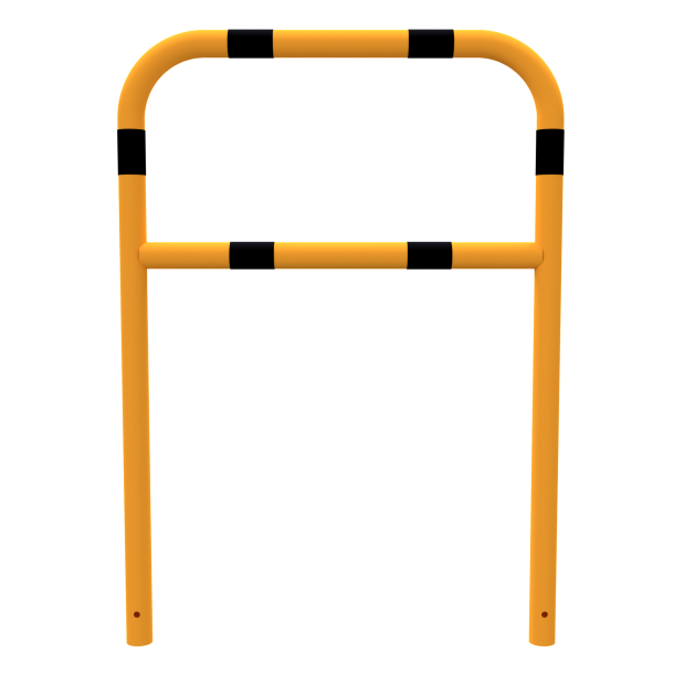 Protective bar made of steel tubing |  60 x 2.5 mm | with crossbar | total width: 1000 mm | total height: 1400 mm | hot-dip galvanized and yellow coatedwith black warning stripes